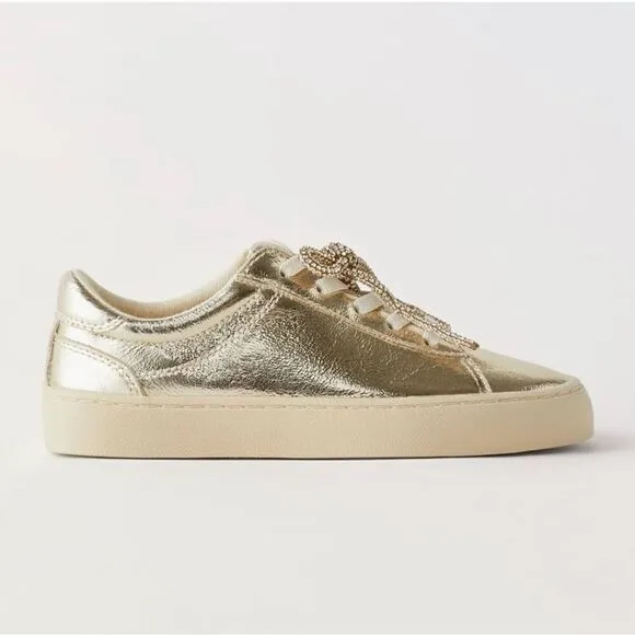 Zara Metallic Gold tone Lace up Sneakers(Size 4)