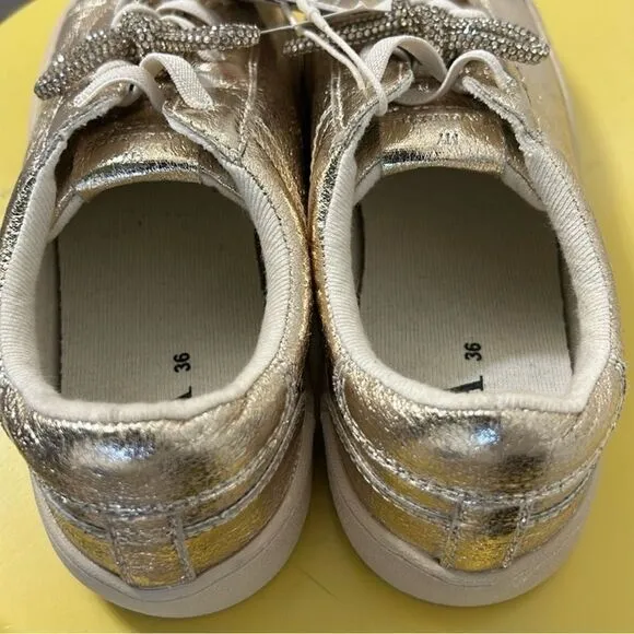 Zara Metallic Gold tone Lace up Sneakers(Size 4)