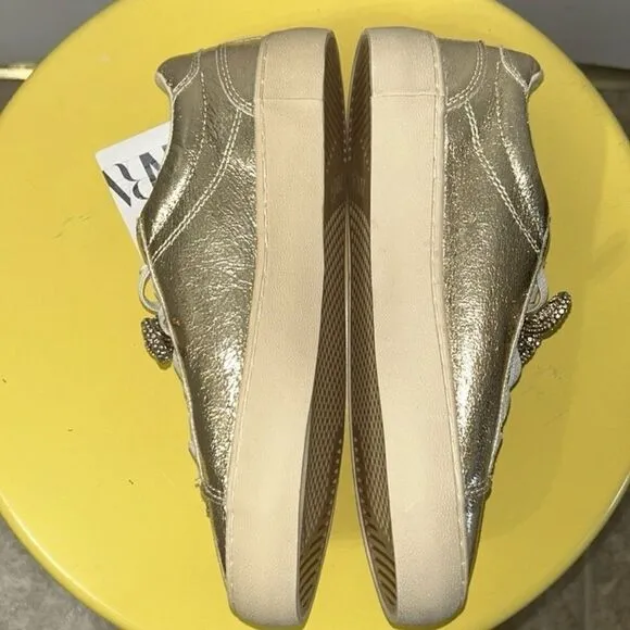Zara Metallic Gold tone Lace up Sneakers(Size 4)
