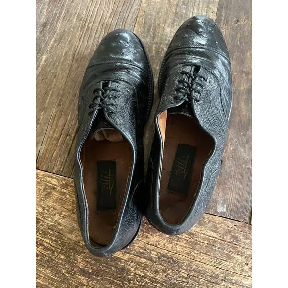 Zelli Made in Italy Ostrich Quill Oxford Casual Dress Shoes Size 8.5 M JP