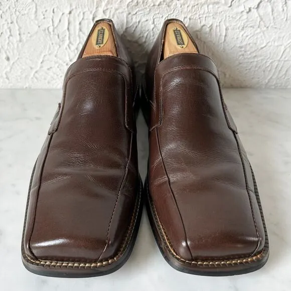 Zengara Brown Leather Square Toe Loafers - Men's Dress Shoes 8.5 M