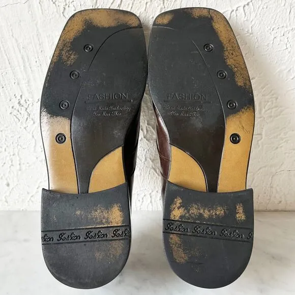 Zengara Brown Leather Square Toe Loafers - Men's Dress Shoes 8.5 M